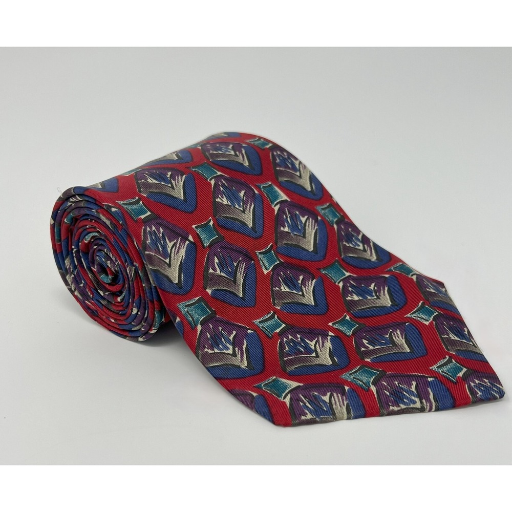 Geoffrey Beene Tie Red Geometric 100% Silk Men's Necktie